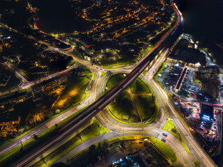 Fototapeta na wymiar Night Top Down over Penn Inn Flyover and Roundabout from a drone Newton Abbot, Devon, England