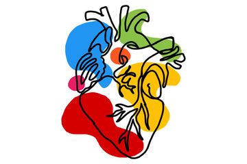 Colorful Human Heart Line Art Vector