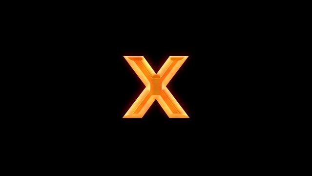 Letter x animation on transparent background with golden lens flare effect. lowercase x letter. Great for software, game interfaces, education, or knowledge.