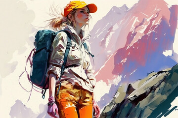 loose sketch woman hiker or mountain climber