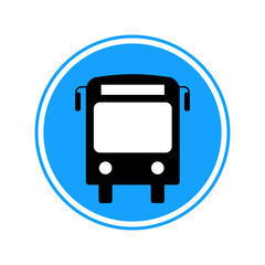 Round blue bus sign. Vector illustration.