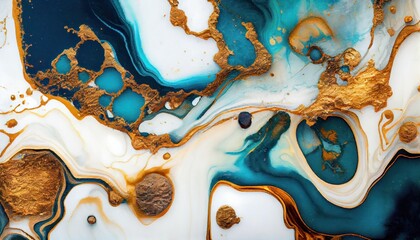 Background mixed liquid paint blue and white, gold colors. Luxury marble texture. Marble wallpaper oil slick watercolor. liquid oil background. generative ai