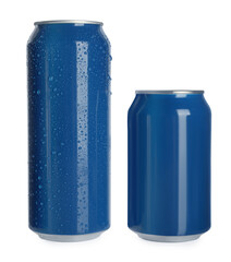 Aluminum cans on white background. Mockup for design