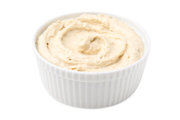 Bowl of delicious hummus isolated on white