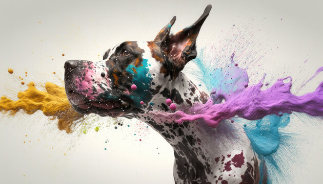 serious dog in paint fume
