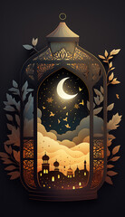 The Light of Ramadan with a Stunning Papercut Illustration Background. Generative AI