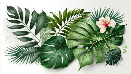 Fototapeta na wymiar tropical plants floral on white background, green nature, vector illustration, Made by AI,Artificial intelligence