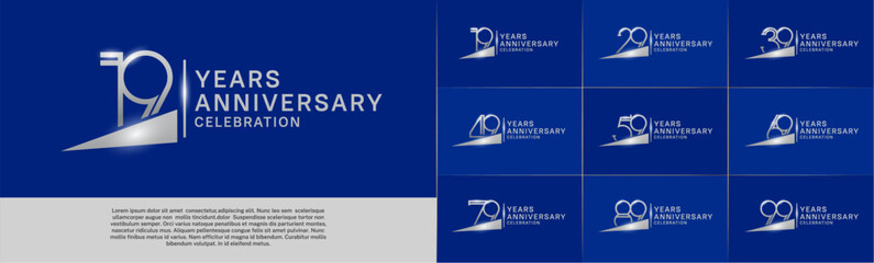 set of anniversary logotype silver color with ribbon for special celebration event
