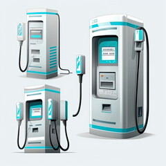 Collection of car charger station, company electric , vector illustration, white background, Made by AI,Artificial intelligence