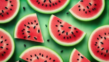 Watermelon pattern background close up. Summertime concept. Generative AI illustration banner