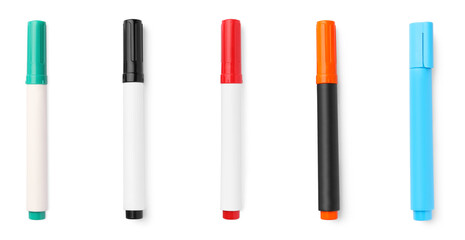 Set of different bright colorful markers on white background