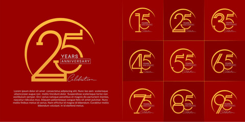 set of anniversary logotype golden color with swoosh for special celebration event