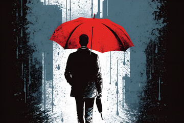 illustration of a man holding a red color umbrella