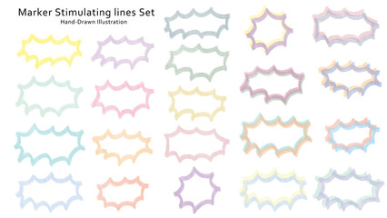 カラフルな吹き出しマークのマーカー線のイラストセット