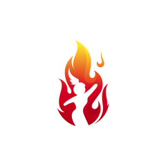 Sexy girl logo with fire design vector, hot body icons