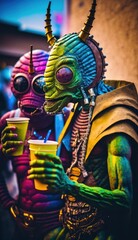 aliens drinking, party