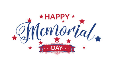 Memorial Day. Remember and honor. Vector illustration Hand drawn text lettering with stars for Memorial Day in USA. Script. Calligraphic design for print greetings card, sale banner, poster. Colorful