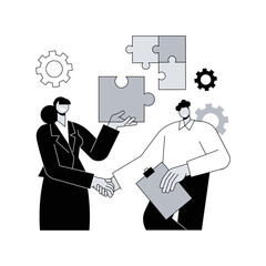 Mutual assistance abstract concept vector illustration. Mutual assistance program, help each other, business support, mobile banking, team work, group of people, shaking hands abstract metaphor.