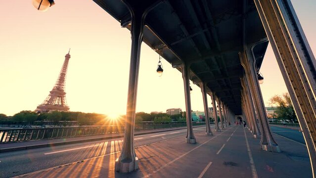 The Eiffel tower from Pont de Bir-Hakeim or Bridge of Bir-Hakeim, formerly the Bridge of Passy, is a bridge that crosses the Seine in Paris, France.