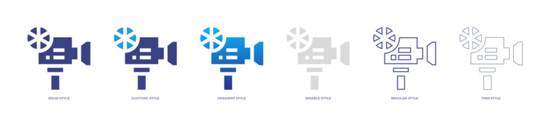 Movie projector icon set full style. Solid, disable, gradient, duotone, regular, thin. Vector illustration and transparent icon.