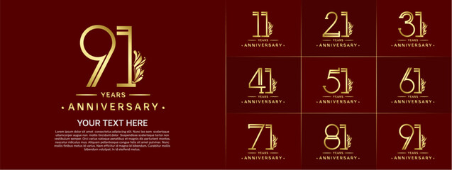 set of anniversary logotype golden color and ornament for special celebration event