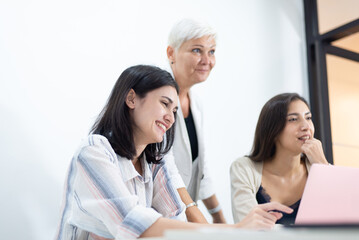 Fototapeta premium Freelancer women team working in office together,Teamwork concept