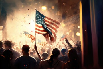 American flag with people celebration.