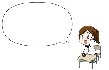 挙手する女子学生のイラスト・フキダシ付き