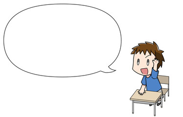 挙手する男の子のイラスト・フキダシ付き