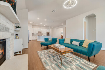 White living room with pops of color