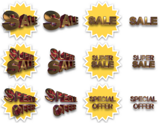 セール販売ポップ　シール　掲示用 3D文字金属質感のSALE/SUPER SALE/SPECIAL OFFER