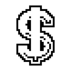 Money icon, dollar symbol icon black-white vector pixel art icon
