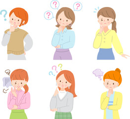 困惑する若い女性の表情セット