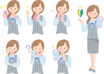 スマホを持つ女性の表情セット