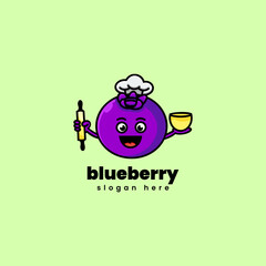 Vector Logo Illustration Blueberry Mascot Cartoon Style.