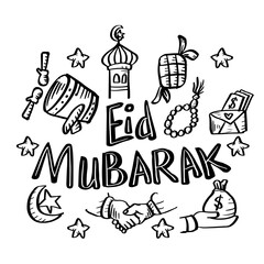 Obraz premium Set of doodle Eid Mubarak 