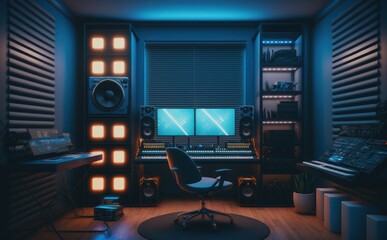 Interior of recording studio home, music studio, estúdio de música, GENERATIVE AI - obrazy, fototapety, plakaty