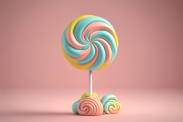 Lollipop on a pink background. Generative ai