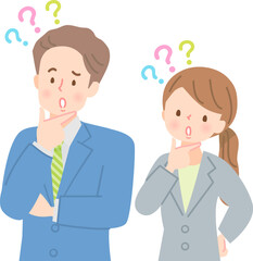 疑問を抱く男女のビジネスパーソン