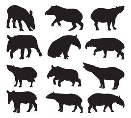 Set tapir silhouette vector illustration.