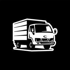 Freight truck line art illustration. Box truck vector icon on dark background