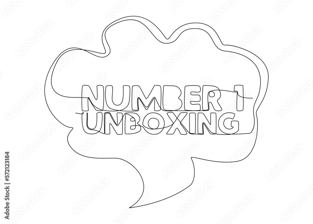 Poster one continuous line of speech bubble with number one unboxing text. thin line illustration vector co