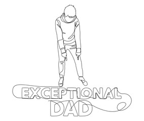 One continuous line of Man pointing with finger at Exceptional Dad word. Thin Line Illustration vector concept. Contour Drawing Creative ideas.