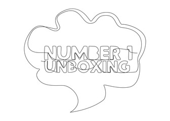 One continuous line of speech bubble with Number One Unboxing text. Thin Line Illustration vector concept. Contour Drawing Creative ideas.