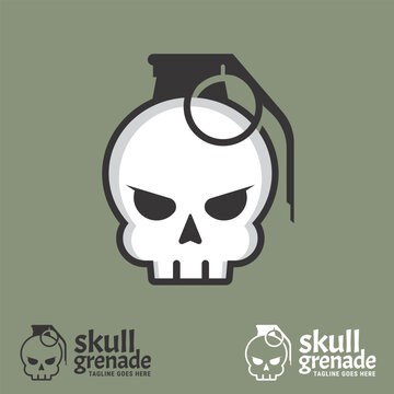 Skull Grenade logo symbol concept. a funny skull head combined with grenade.