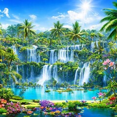 Obraz premium waterfall in tropical jungle, AI Generated 