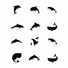 set of dolphin silhouette vector icon
