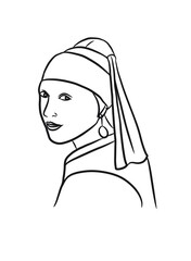 Line drawing, woman with a pearl earring.