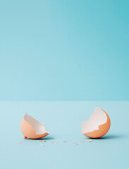 Minimal Abstract easter composition with egg broken eggshells and copy space . Modern collage on...