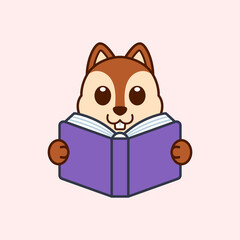 Cute Squirrel Reading a Book